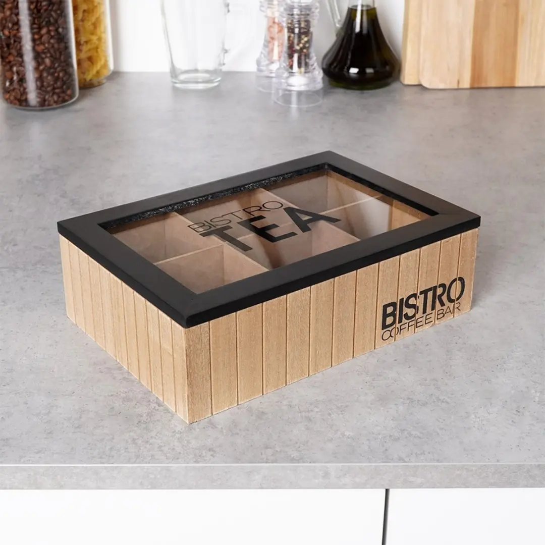 Excellent Houseware Theedoos Bistro 6 Vakken - MDF - 24x16x8cm - Bruin
