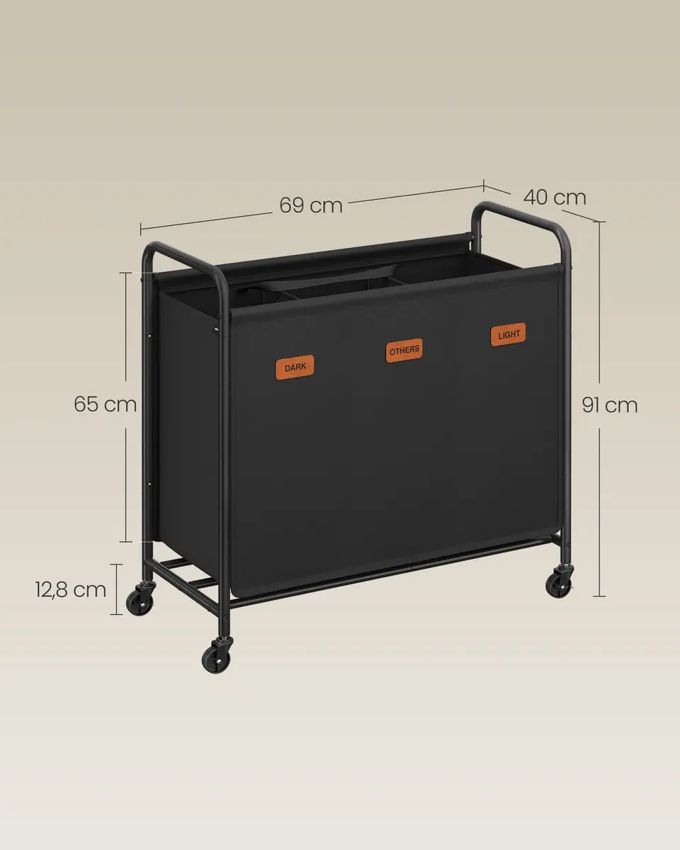 Songmics RLS330B01 Wasmand met Wielen 170L - 3 Vakken