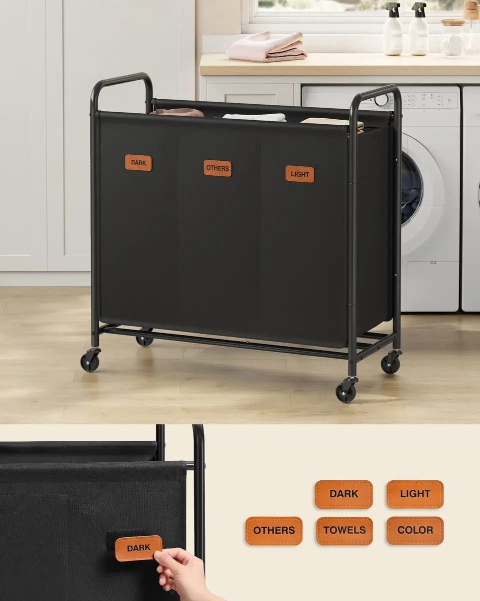 Songmics RLS330B01 Wasmand met Wielen 170L - 3 Vakken