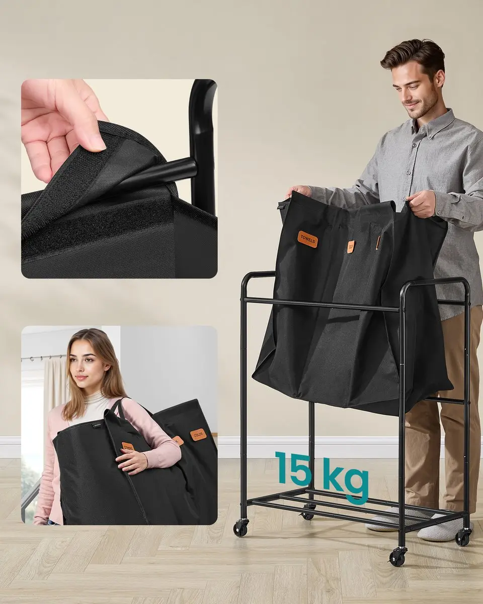 Songmics RLS330B01 Wasmand met Wielen 170L - 3 Vakken
