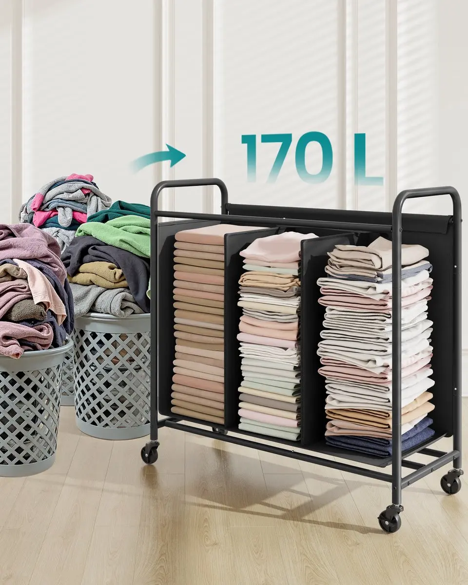 Songmics RLS330B01 Wasmand met Wielen 170L - 3 Vakken