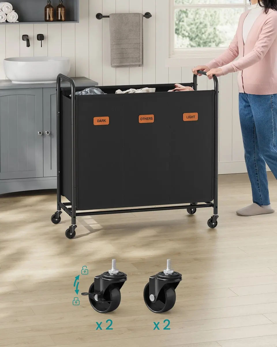 Songmics RLS330B01 Wasmand met Wielen 170L - 3 Vakken - afbeelding 6 van 6