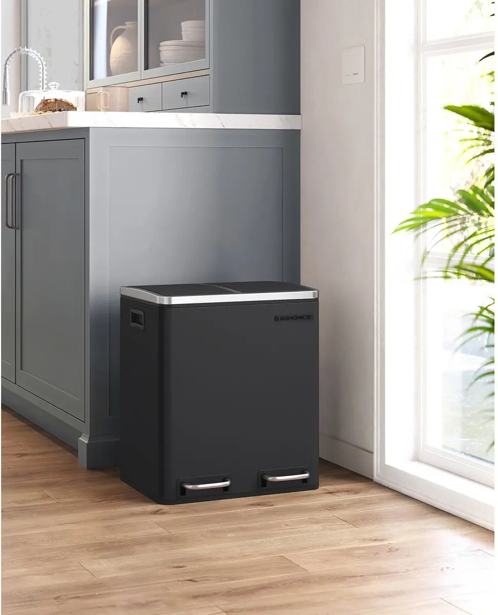 Songmics LTB30BK Afvalemmer 30L - 2x15L Pedaal - Zwart
