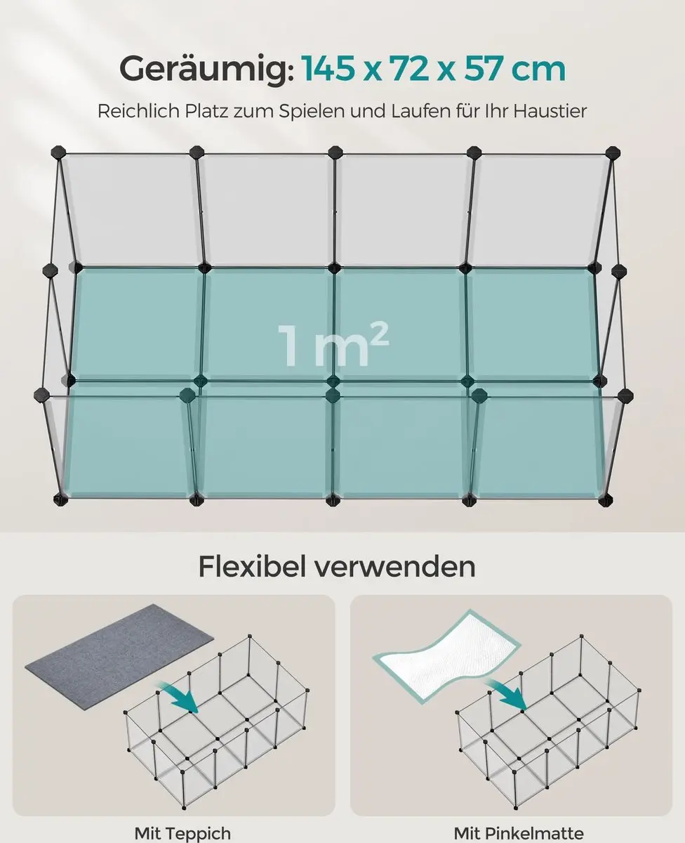 Songmics Buitenren voor Cavia’s/Hamsters 145x72x57cm - Wit - afbeelding 6 van 6