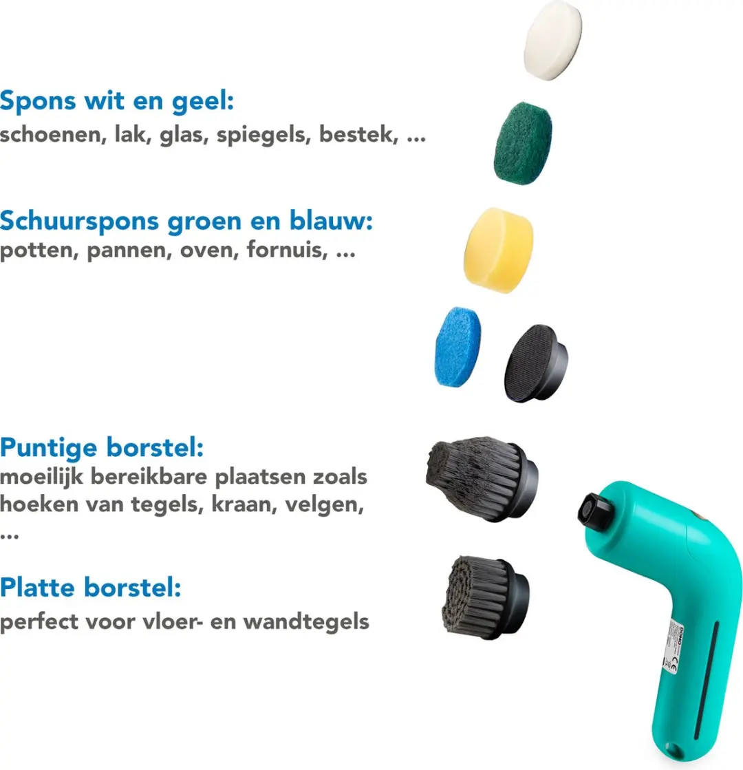 Domo DO248SB Oplaadbare Schoonmaakborstel - 8 Stuks - Groen - afbeelding 6 van 6