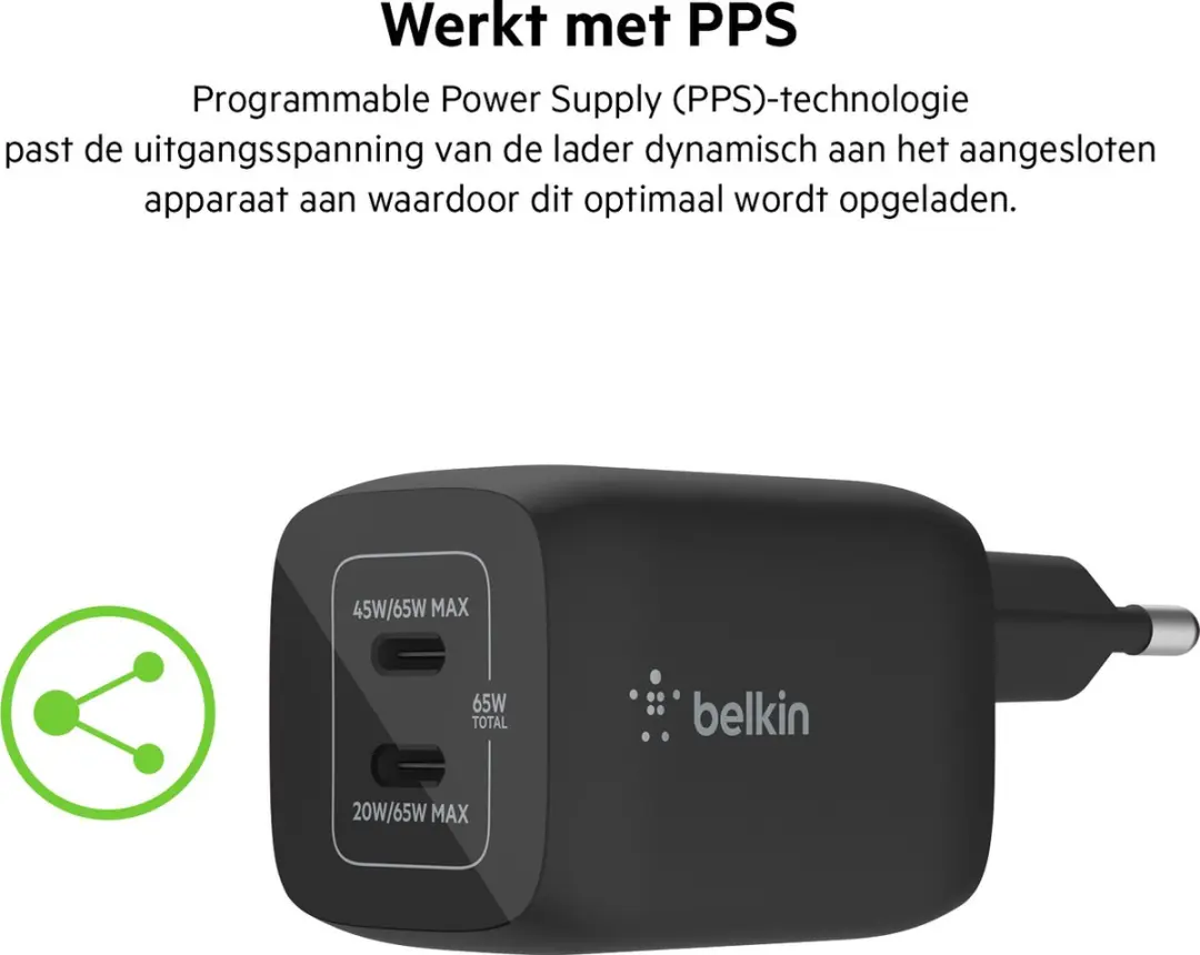 Belkin Boost-Up Charge Pro WCH013vfBK USB-C Adapter 65W - Zwart
