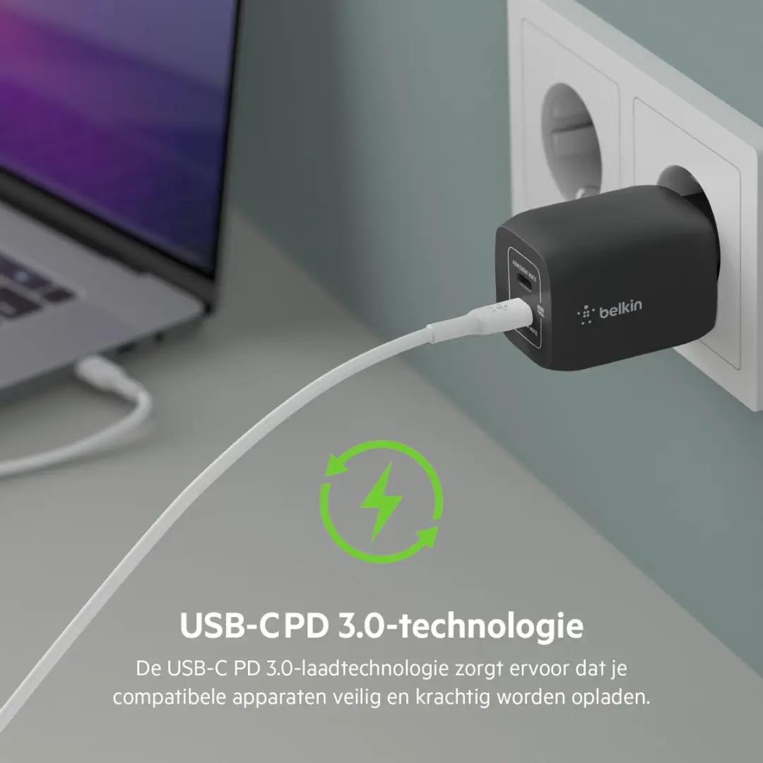Belkin Boost-Up Charge Pro WCH013vfBK USB-C Adapter 65W - Zwart