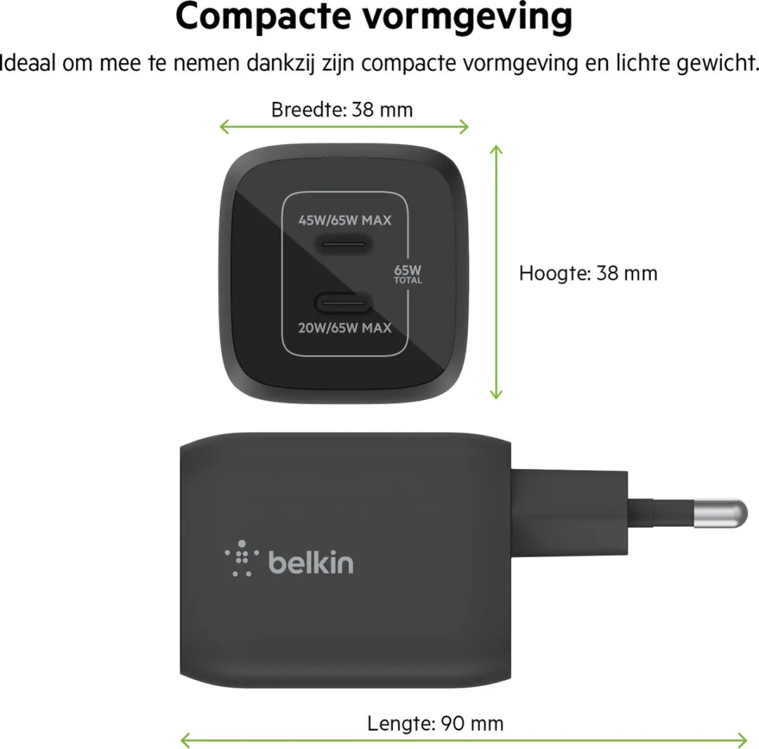 Belkin Boost-Up Charge Pro WCH013vfBK USB-C Adapter 65W - Zwart - afbeelding 6 van 6