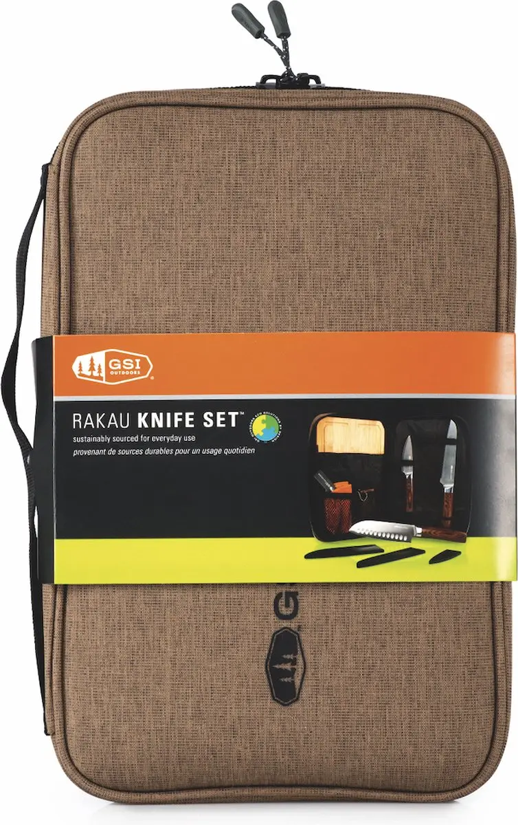GSI Outdoors Rakau Messenset 3-delig - Houten snijplank & slijper - 6 Stuks