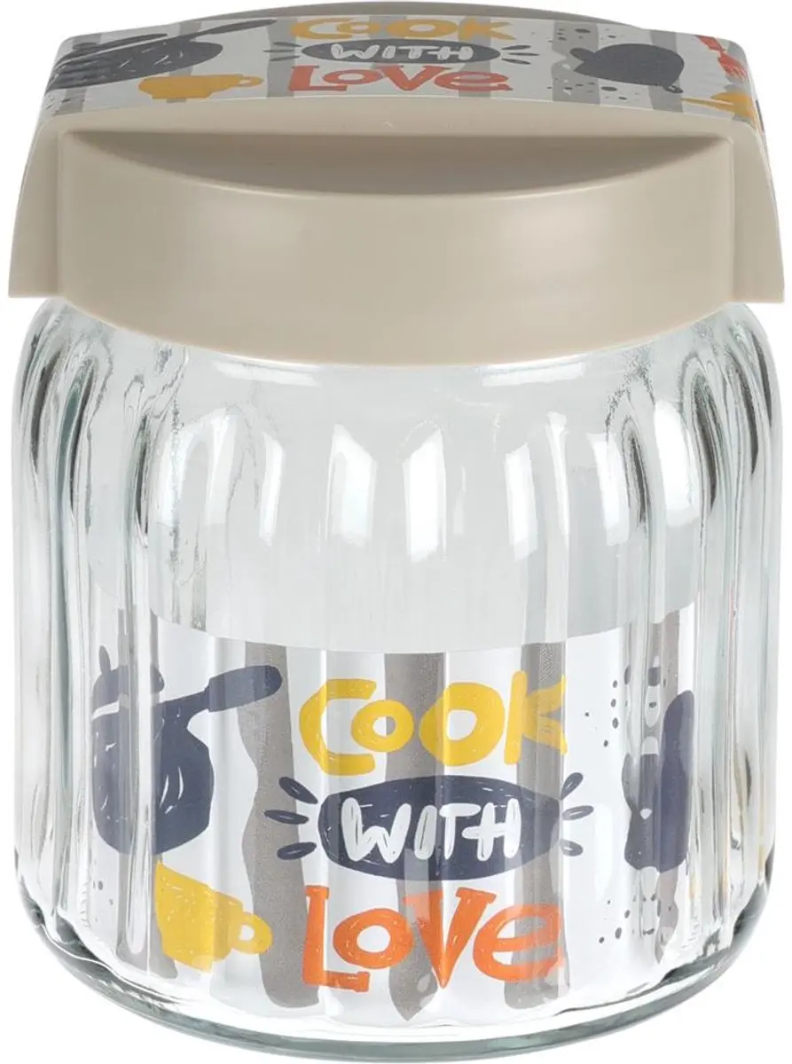 Excellent Houseware Glazen Voorraadpot 900ml - Grijs Deksel