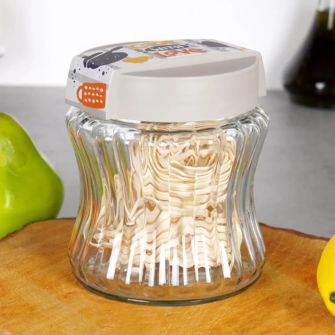 Excellent Houseware Glazen Voorraadpot 900ml - Grijs Deksel - afbeelding 6 van 6