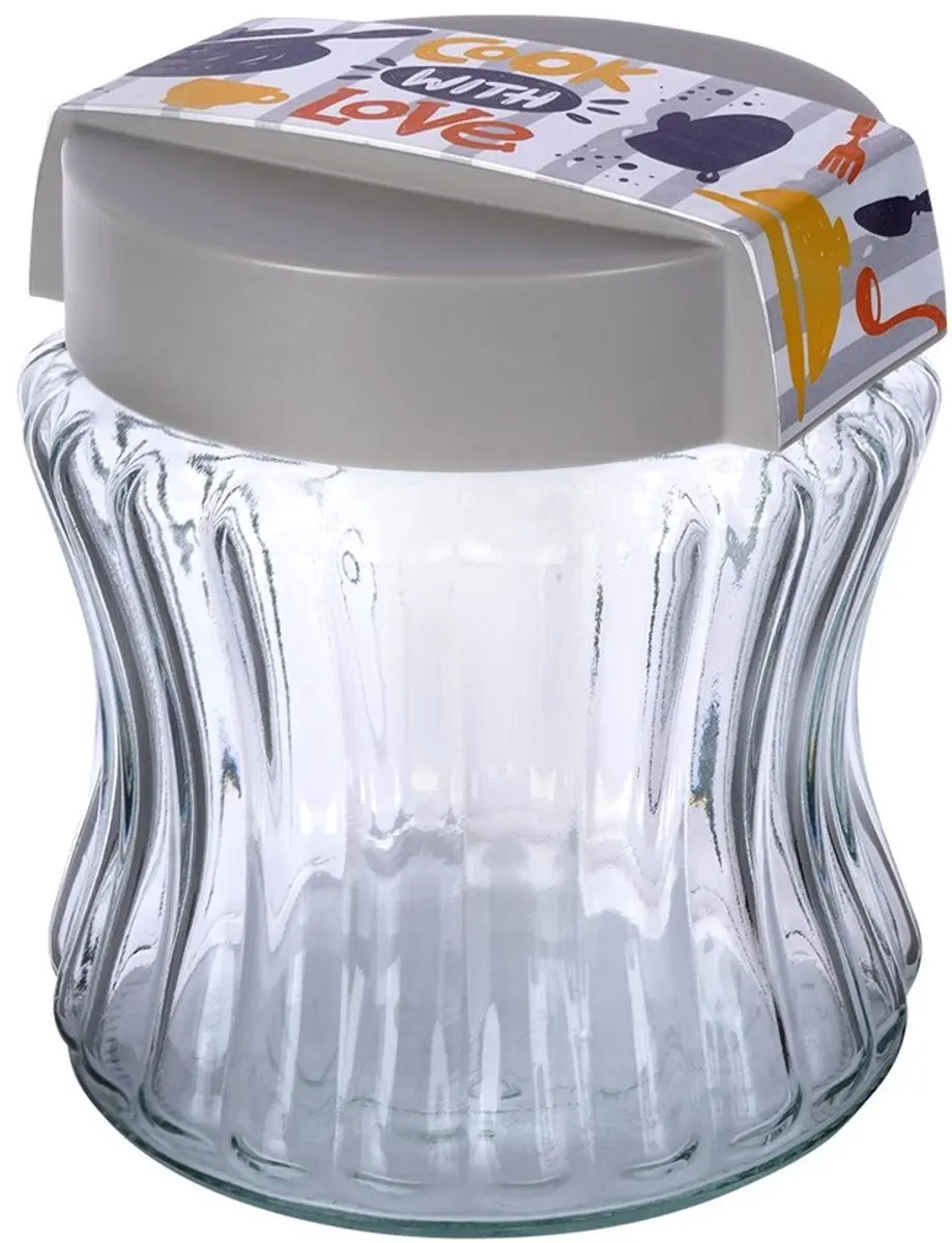 Excellent Houseware Glazen Voorraadpot 900ml - Grijs Deksel