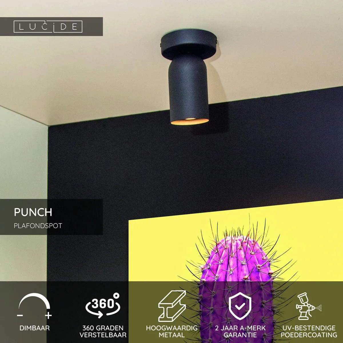Lucide PUNCH Plafondspot GU10 - Zwart