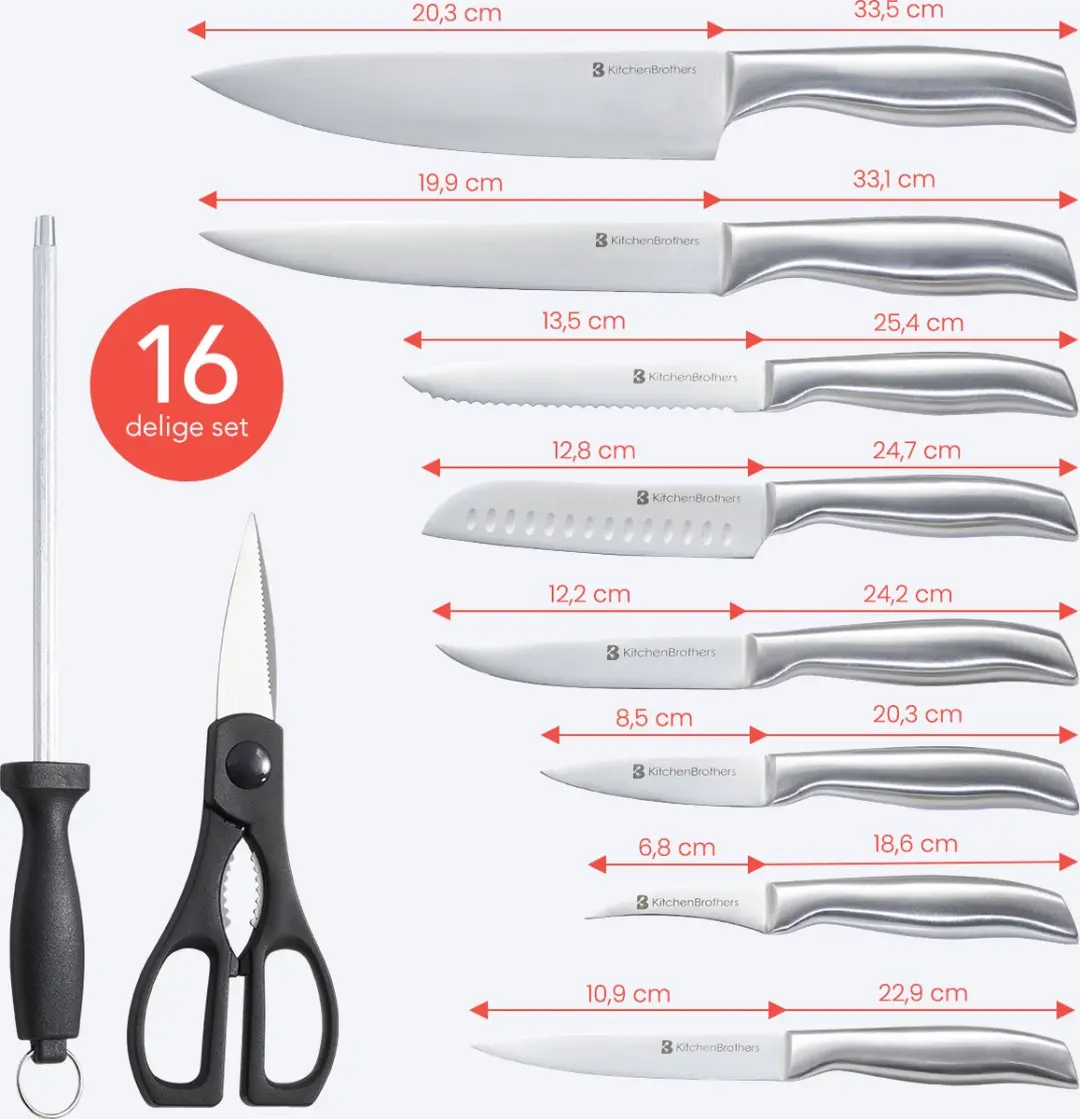 KitchenBrothers KB690 Messenset 16-delig - Zwart