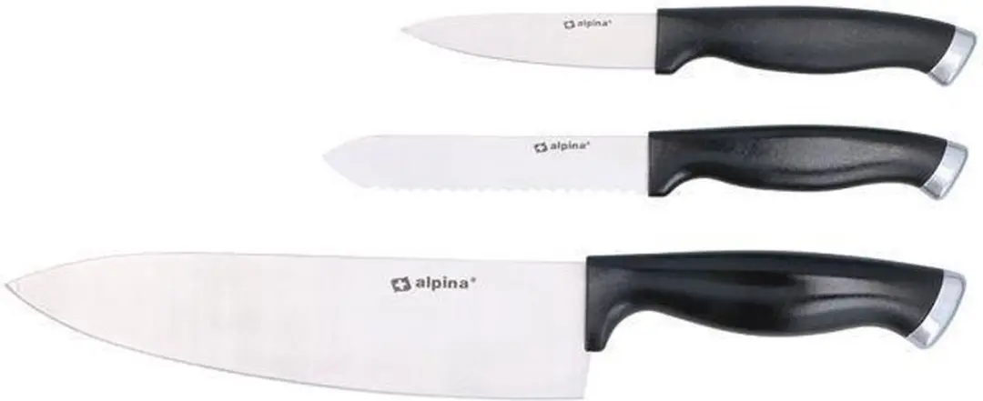 Alpina Keukenmessenset 3-delig - 20,5/22,5/33,5cm - Zwart/Zilver