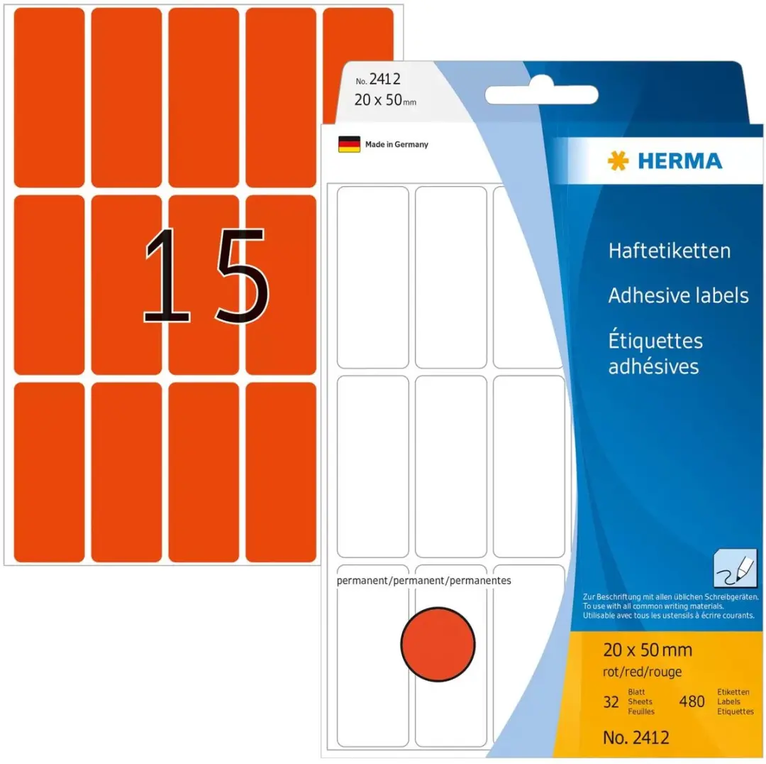 Herma Wekpotetiketten Rood 20x50mm - 480 Stuks - afbeelding 6 van 6