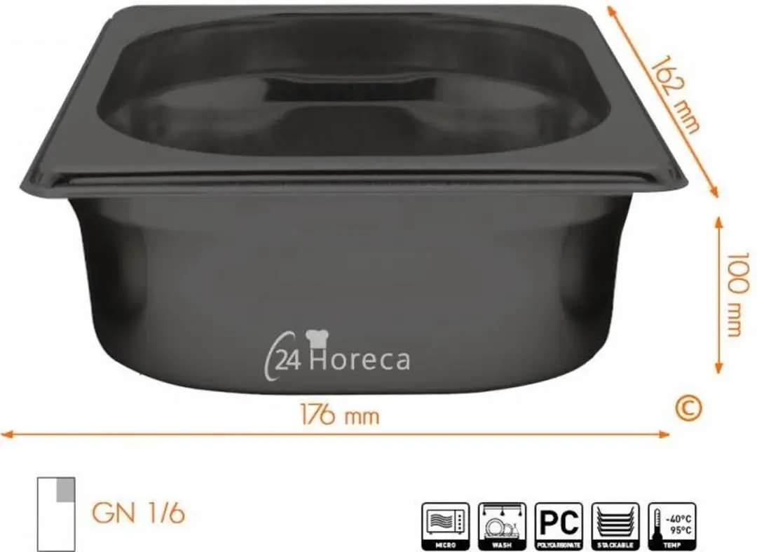 HENDI GN Container 1,6L - Zwart - 176x162x100mm - afbeelding 6 van 6