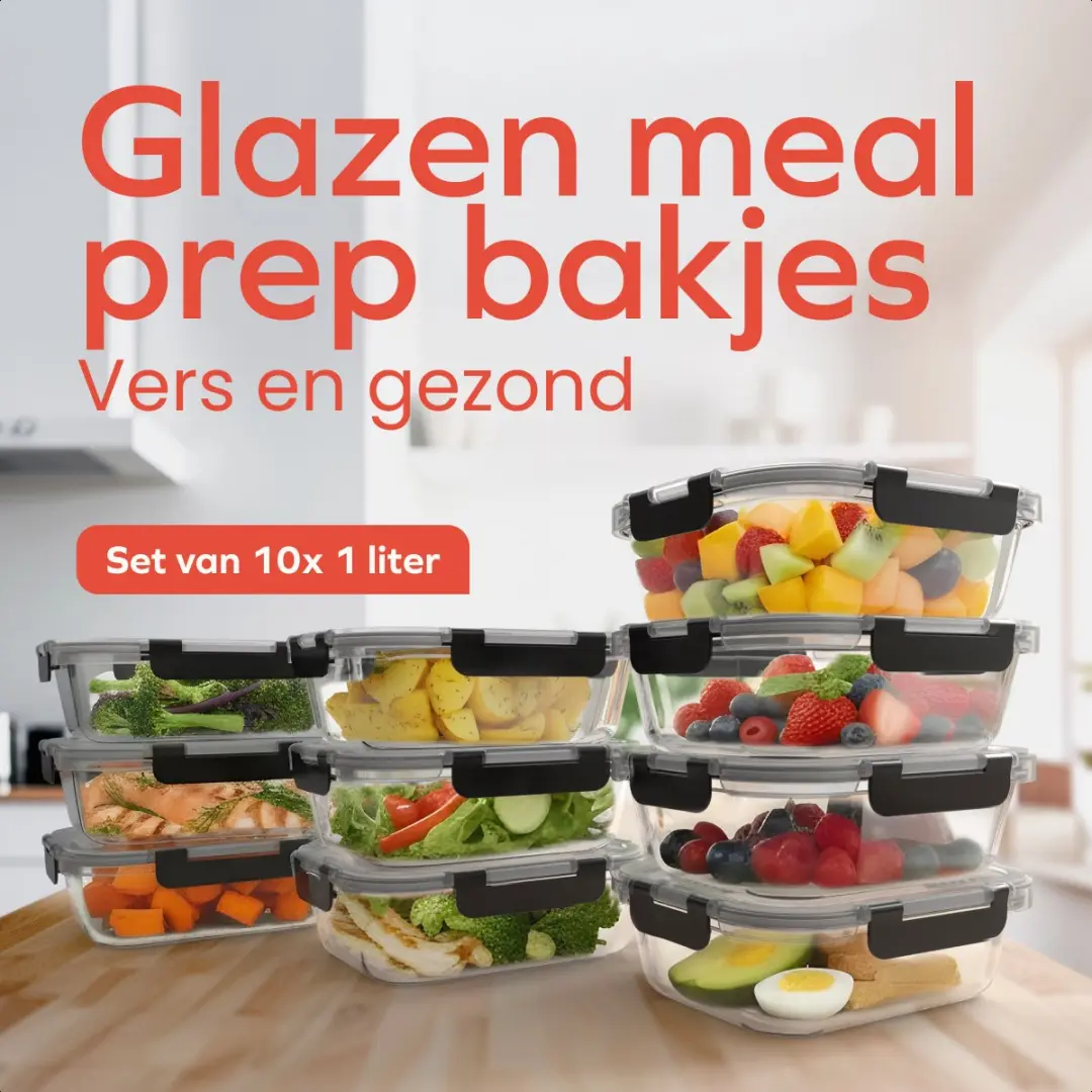 KitchenBrothers Meal Prep Bakjes Glas 1L - 10 Stuks