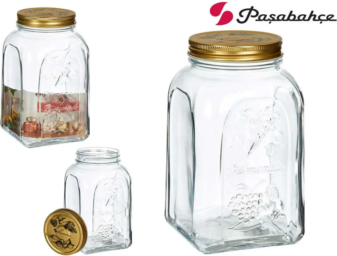 Pasabahce Square Voorraadpot 1,5L - 2 Stuks