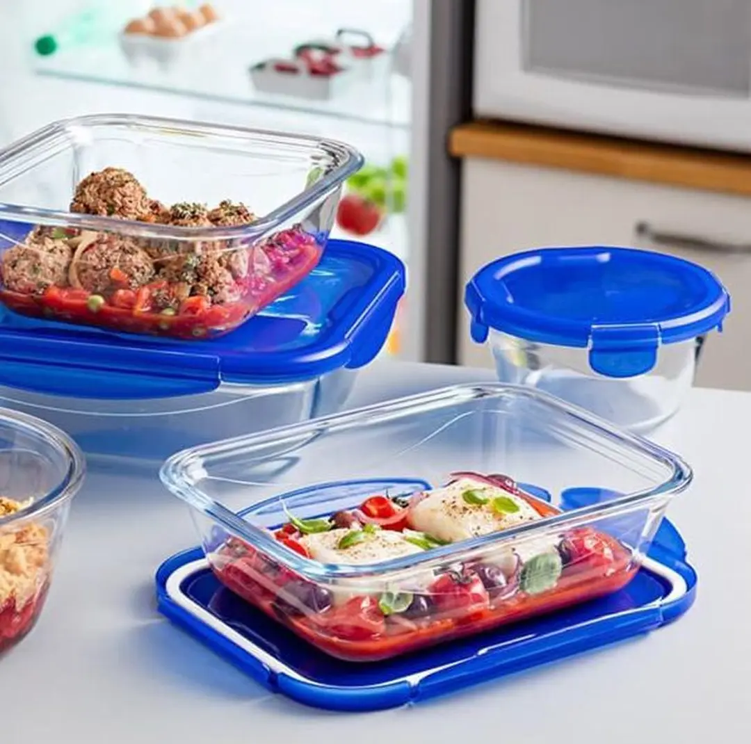 PYREX Cook & Go Lunchbox Set 3 Stuks 2,4L - Blauw/Transparant