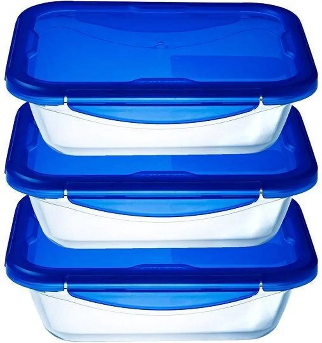 PYREX Cook & Go Lunchbox Set 3 Stuks 2,4L - Blauw/Transparant