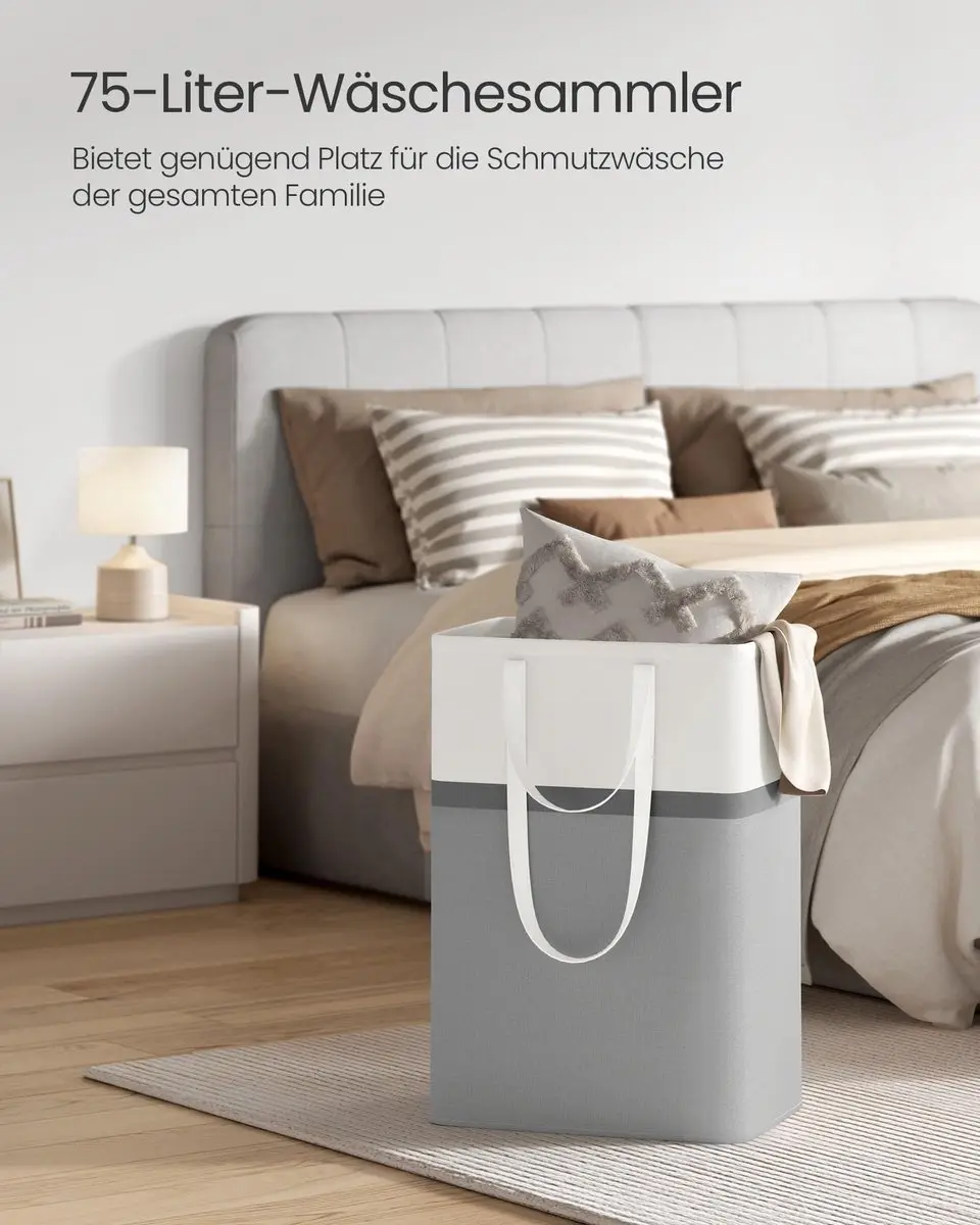 Songmics Wasmandset 2x75L Opvouwbaar - Duifgrijs/Wit