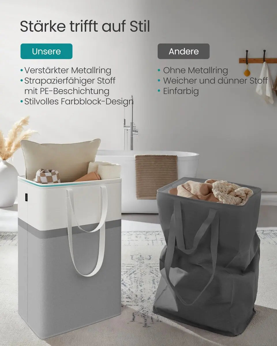 Songmics Wasmandset 2x75L Opvouwbaar - Duifgrijs/Wit