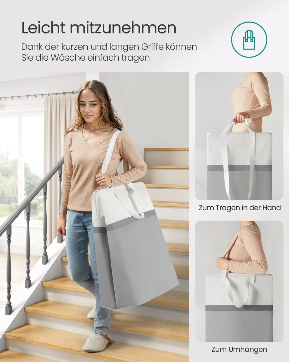 Songmics Wasmandset 2x75L Opvouwbaar - Duifgrijs/Wit