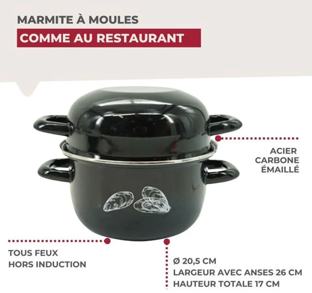 Fackelmann Mosselpot 20,5cm - 2 Stuks - Zwart