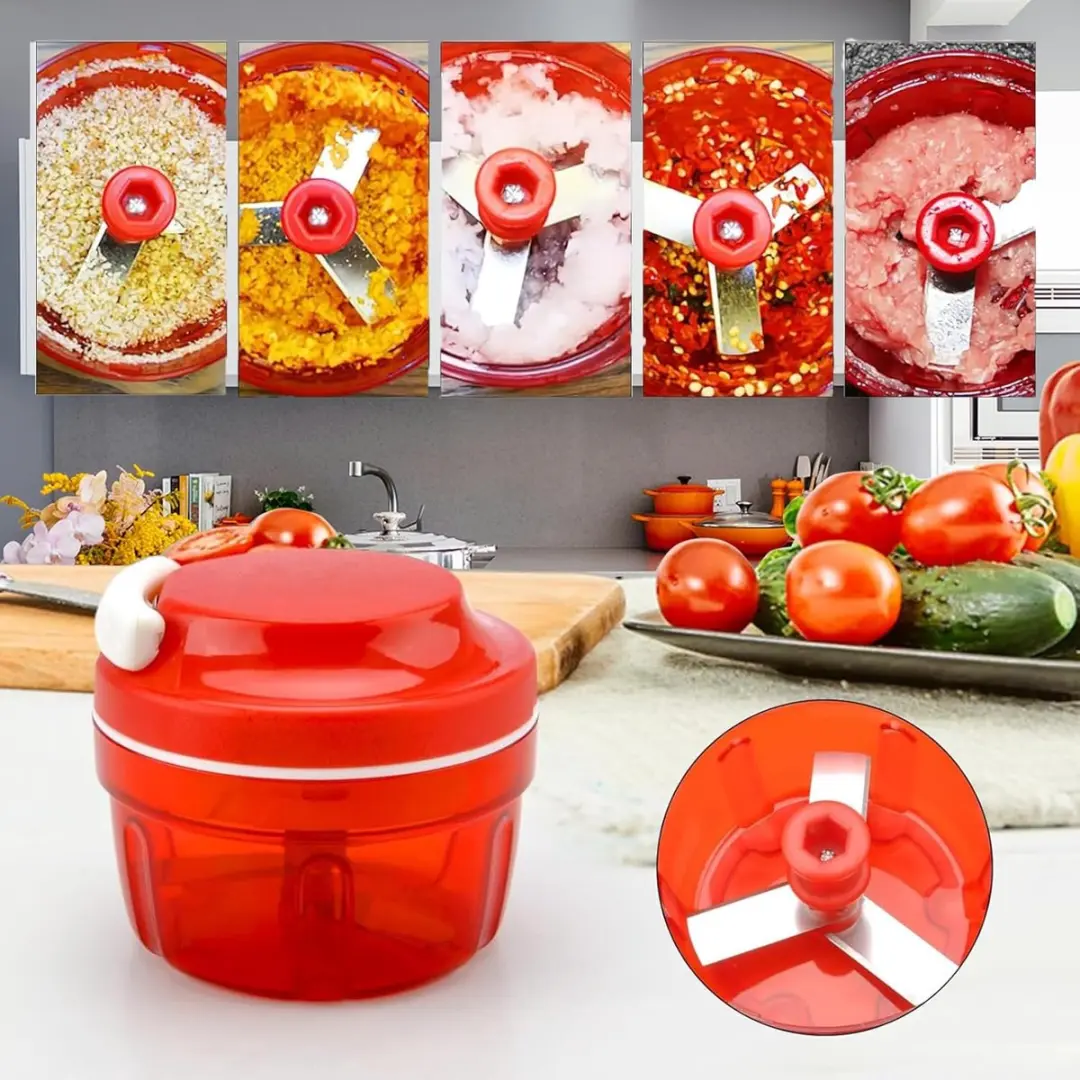 ECTEATOY Hakmolen met Trekkoord - 3 Messen - Rood