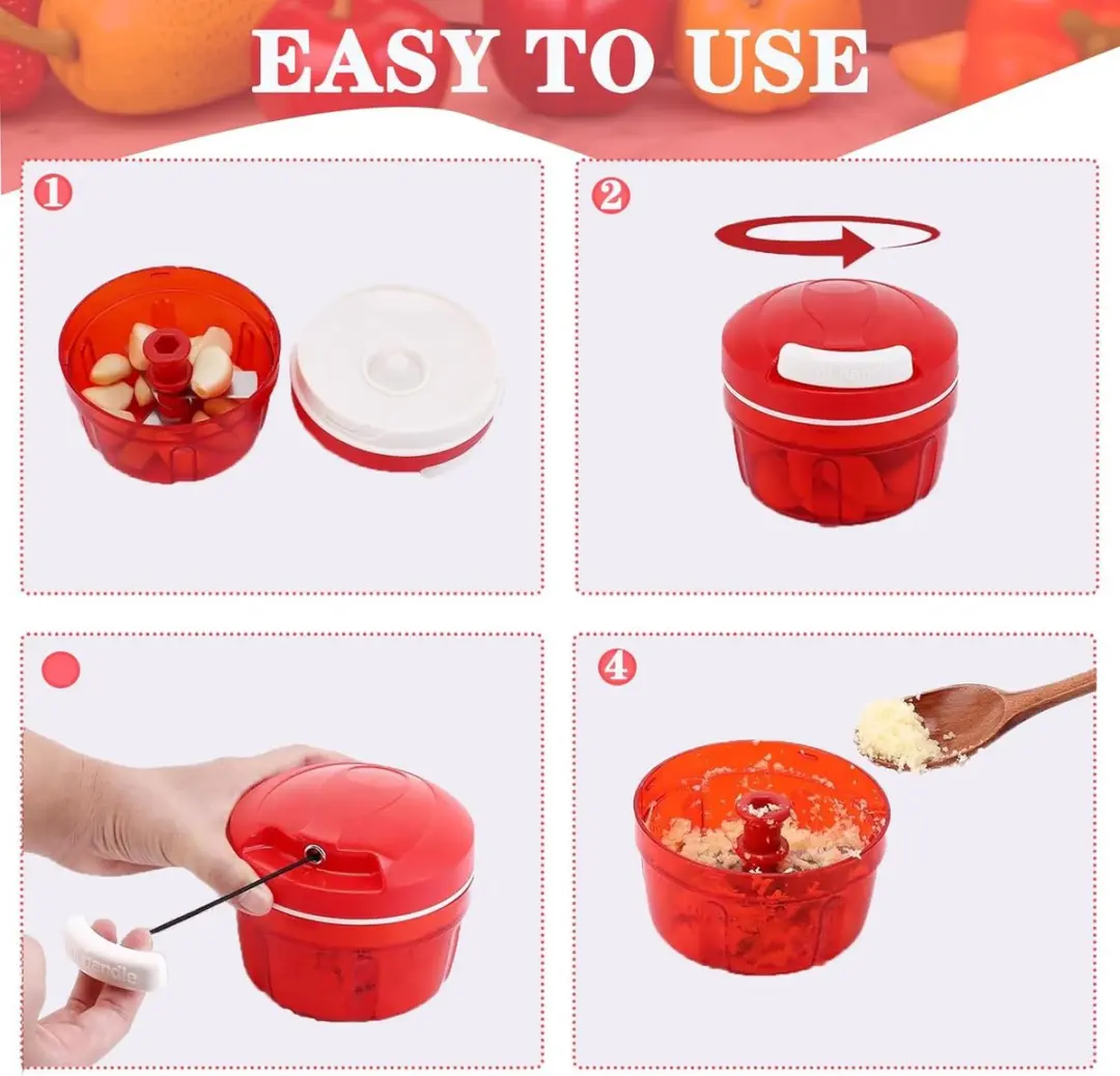 ECTEATOY Hakmolen met Trekkoord - 3 Messen - Rood - afbeelding 6 van 6