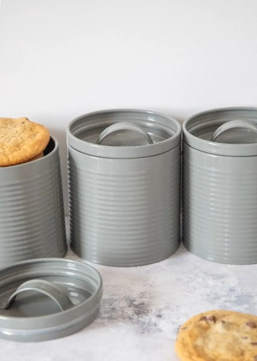 KitchenCraft 3-delige Voorraadbussen 1L - Bamaboo-deksel - Blauw