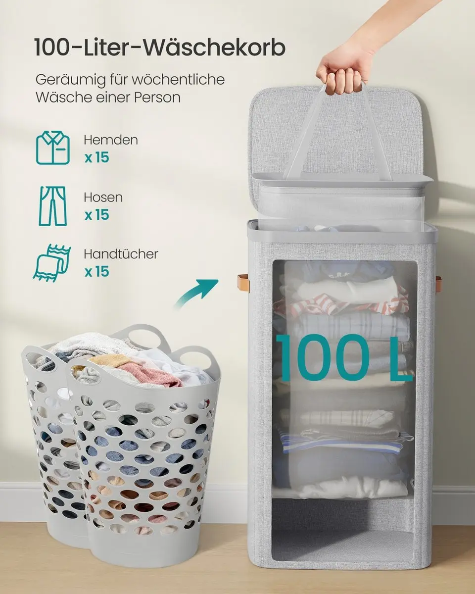 Songmics Wasmand 100L - Duifgrijs LCB811GD01 - afbeelding 6 van 6