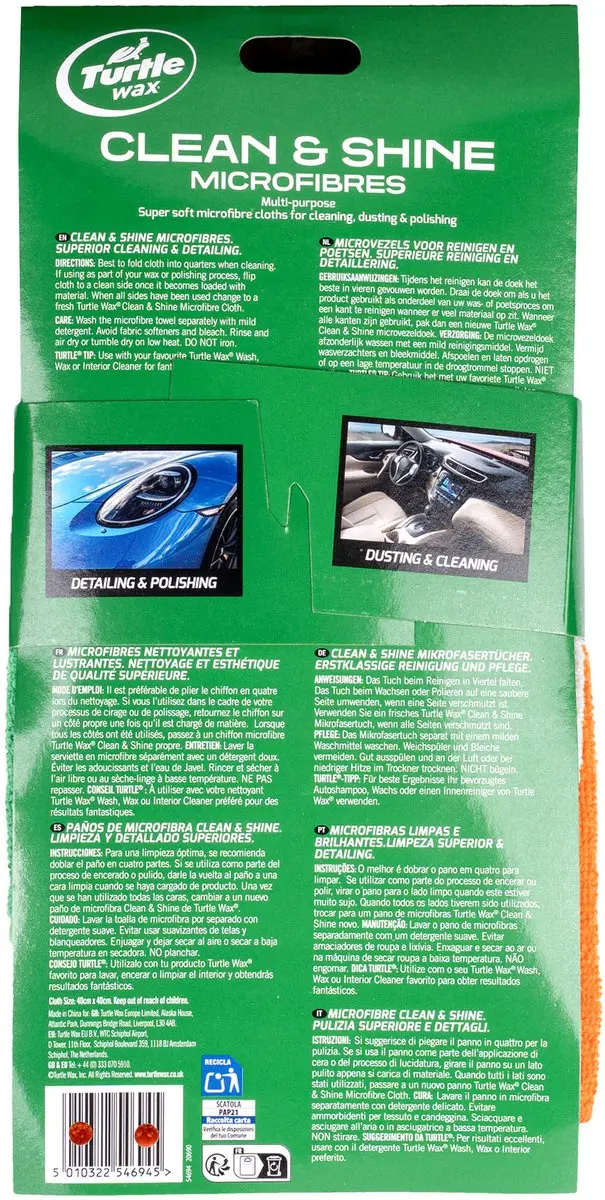 Turtle Wax Clean & Shine Microfibres - 3 Stuks 40x60cm - Groen/Wit/Oranje - afbeelding 6 van 6