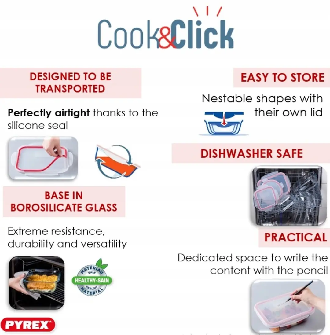 PYREX COOK&CLICK Bewaardoos 2L - Transparant