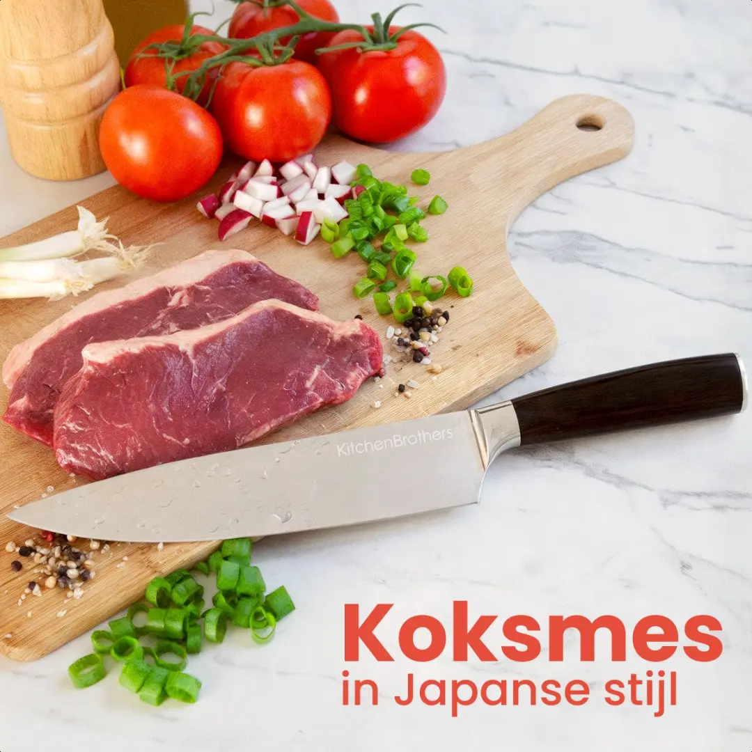 KitchenBrothers Koksmes 20cm - Professioneel Japans Pakka Hout
