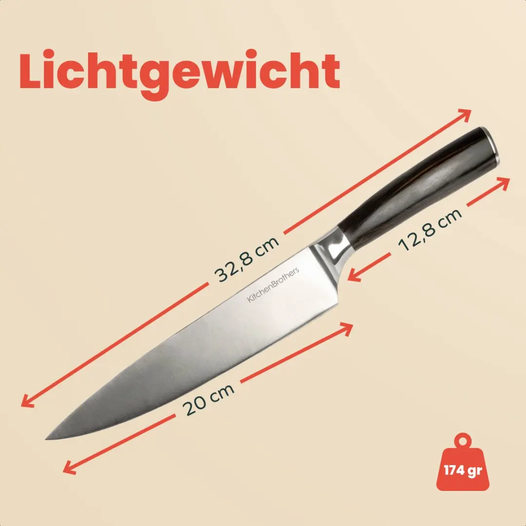 KitchenBrothers Koksmes 20cm - Professioneel Japans Pakka Hout