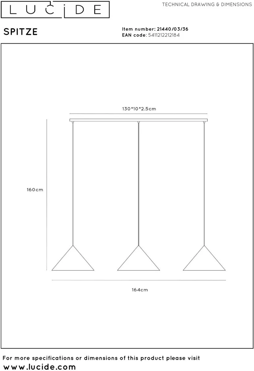 Lucide SPITZE Hanglamp 3xE27 - Grijs - Ø40cm