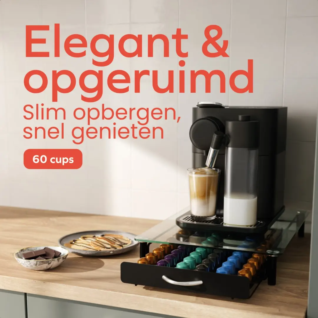 KitchenBrothers KB1000669 Capsulehouder - 60 Cups - Nespresso - Glas/Zwart