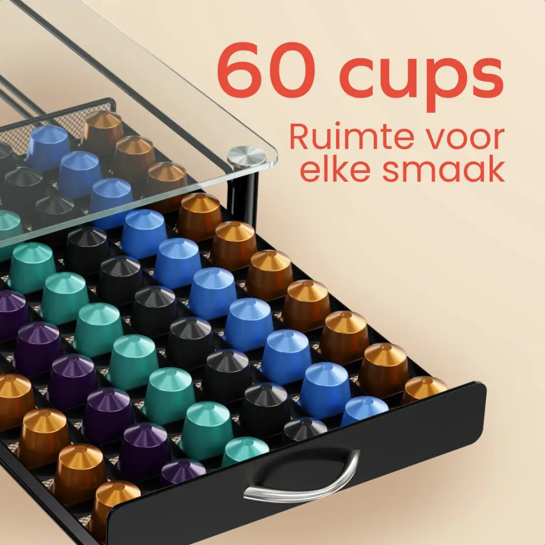 KitchenBrothers KB1000669 Capsulehouder - 60 Cups - Nespresso - Glas/Zwart