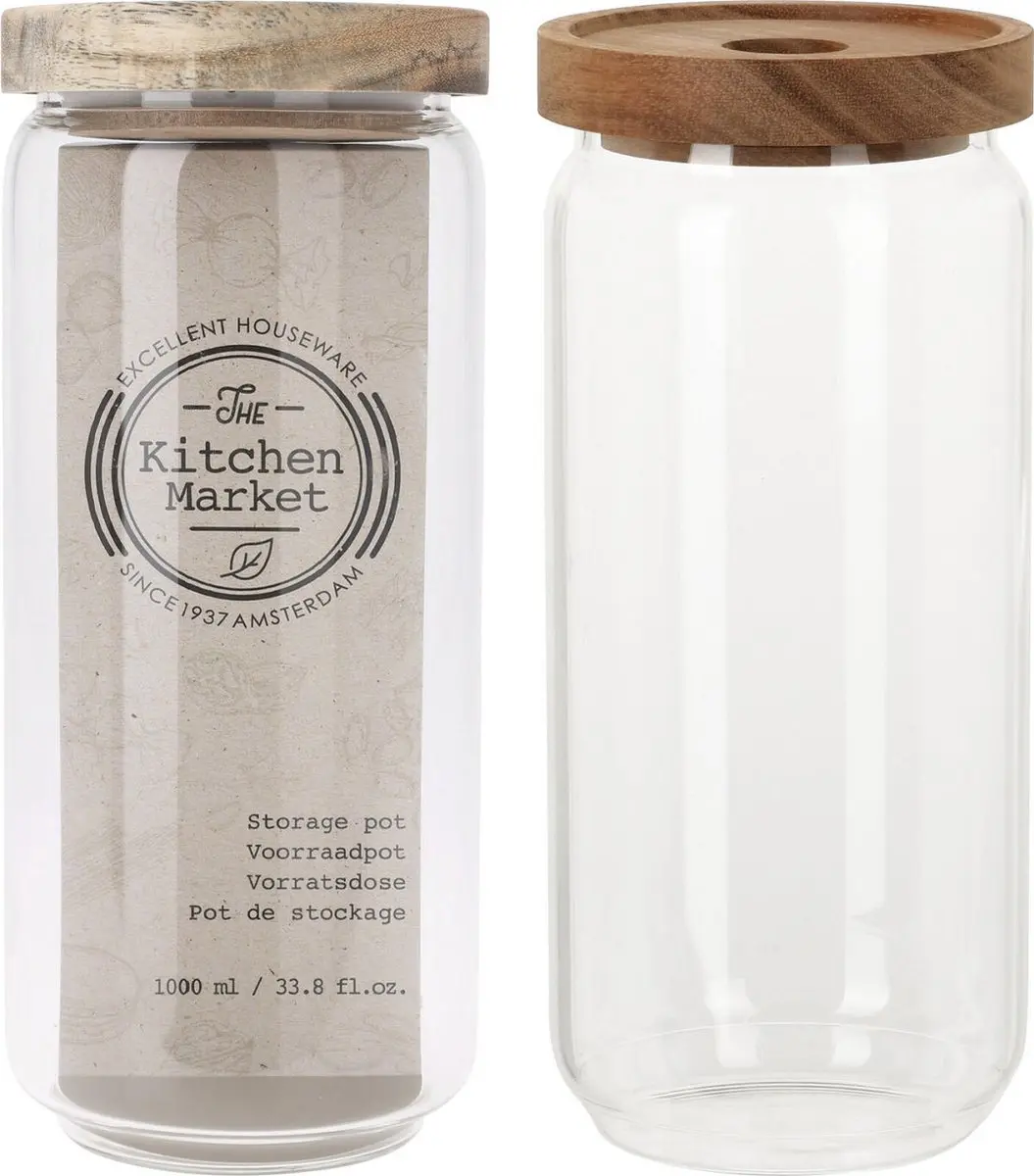 Excellent Houseware Glazen Voorraadpot 1000ml - 4-delig