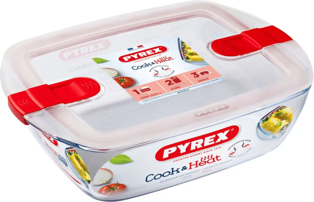 PYREX Cook & Heat Schaal 3x1.1L - Transparant/Rood