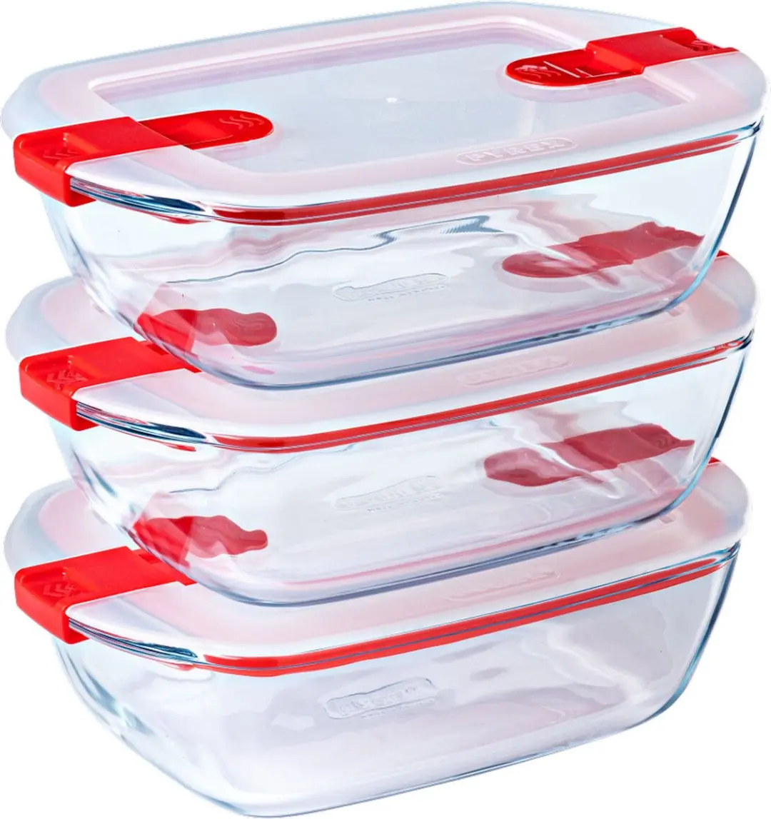 PYREX Cook & Heat Schaal 3x1.1L - Transparant/Rood
