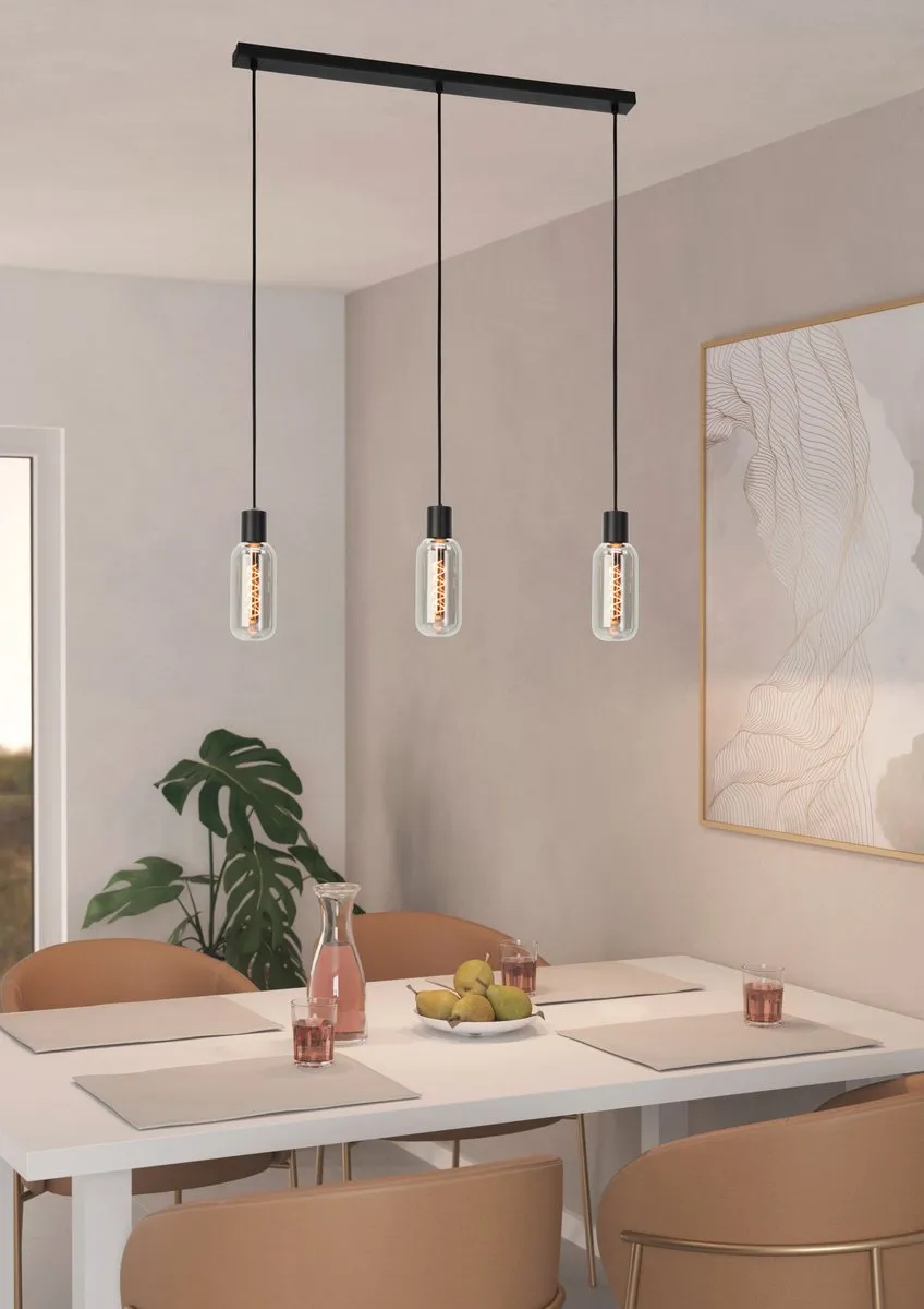Eglo Majone Hanglamp E27 - 3 Lichthoorns - Zwart/Grijs - Smoke Glas - afbeelding 6 van 6