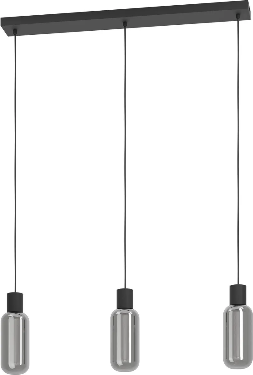 Eglo Majone Hanglamp E27 - 3 Lichthoorns - Zwart/Grijs - Smoke Glas