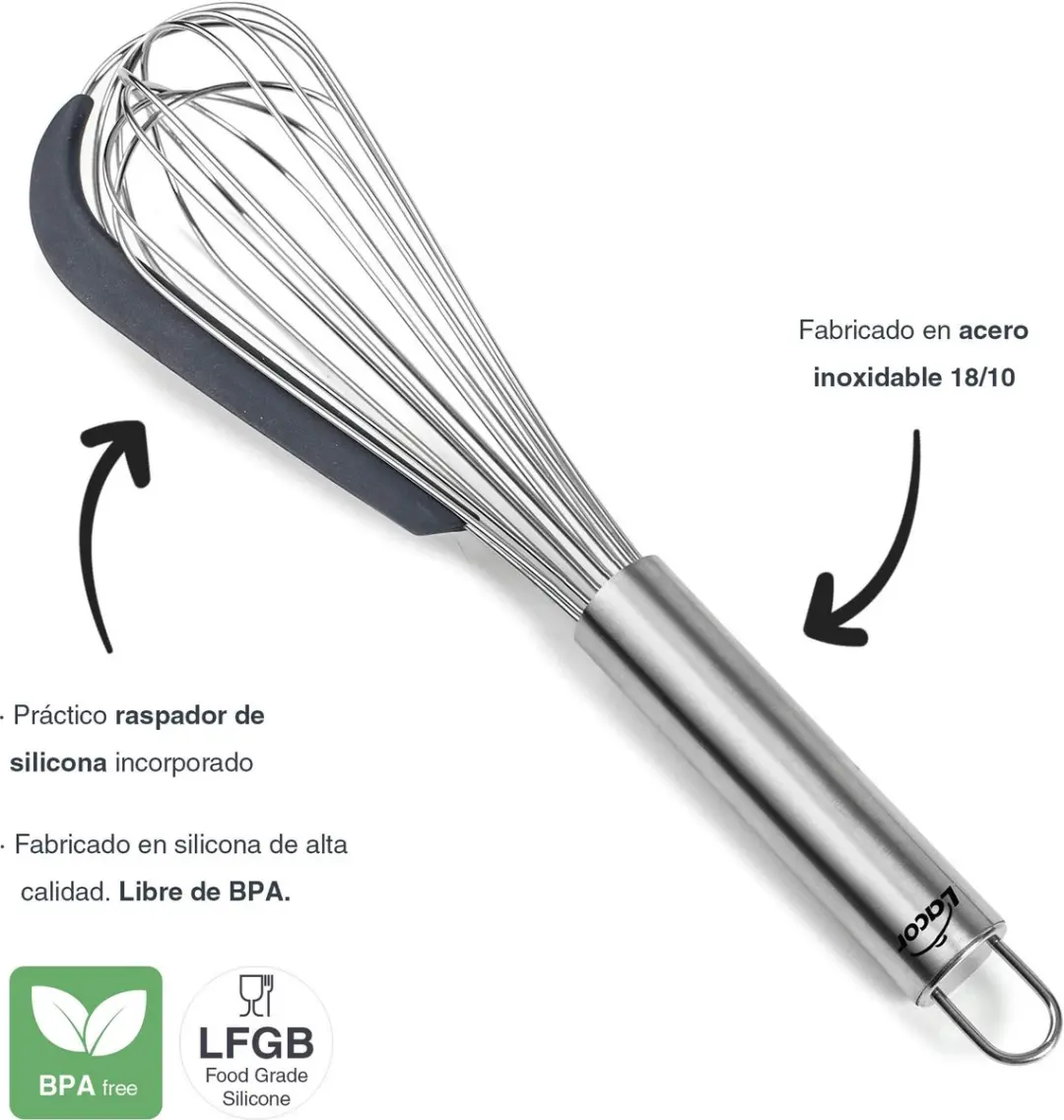 Lacor 61627 Handgarde Siliconen Schraper & Mengset - Roestvrij staal - Grijs/Zilver
