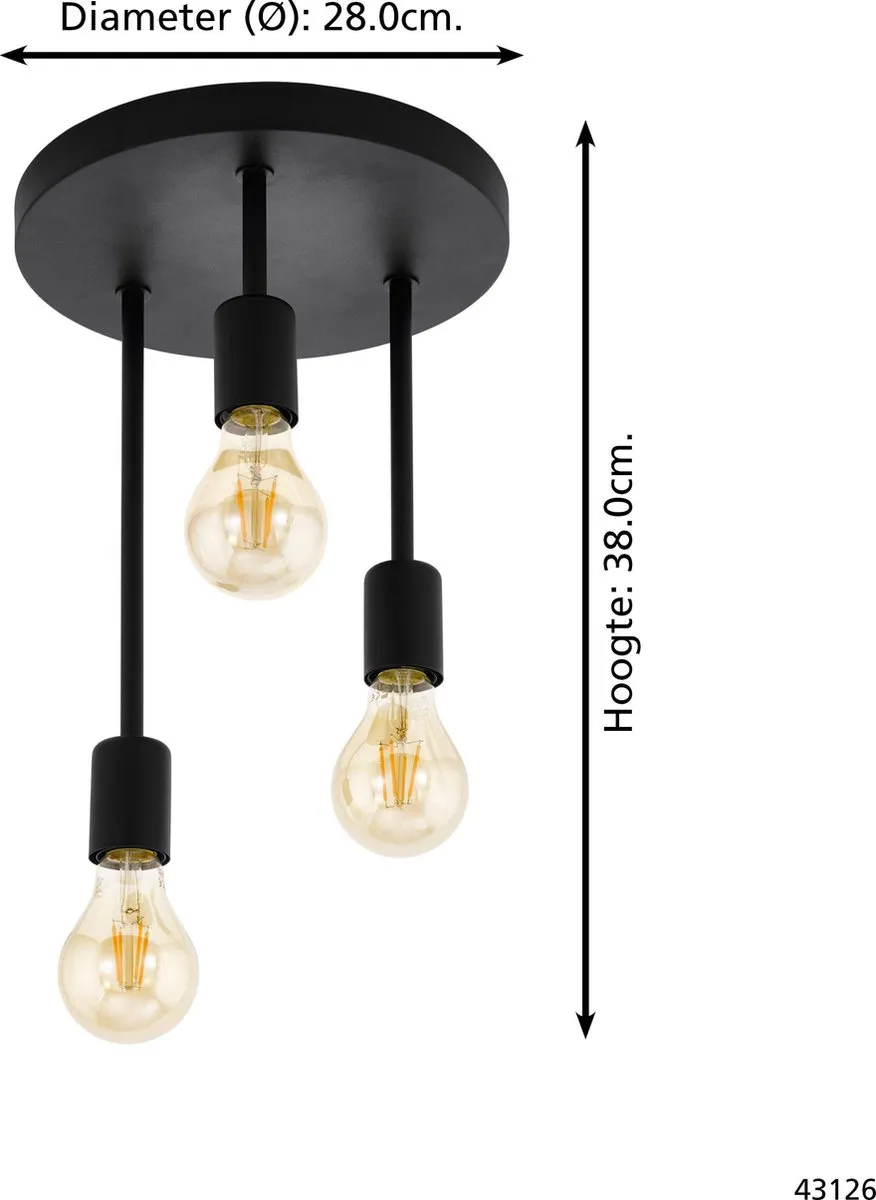 Eglo Wilmcote Plafondlamp E27 - 3 Lichtpunten - Ø28cm - Zwart - afbeelding 6 van 6