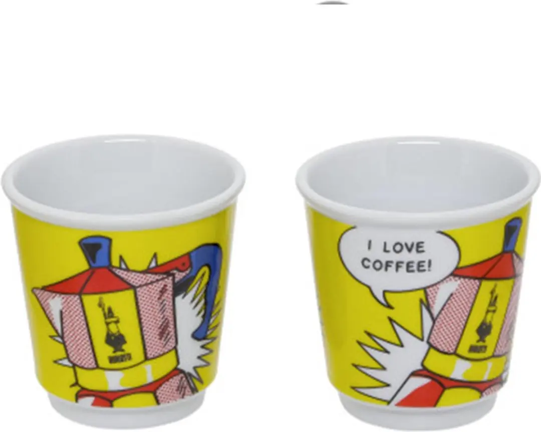 Bialetti Mini Express Lichtenstein 2 Kopjes - Geel/Zwart/Zilver