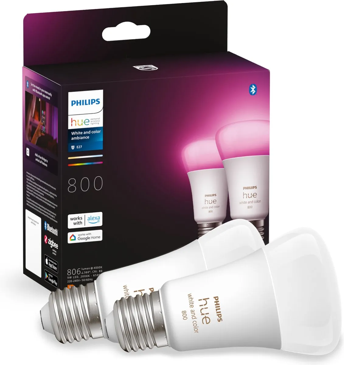 Philips Hue E27 Duopack RGBW 6.5W - 2 Stuks