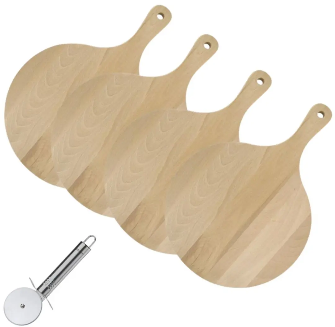 Fackelmann Houten Pizzaplanken 30cm & RVS Pizzaroller